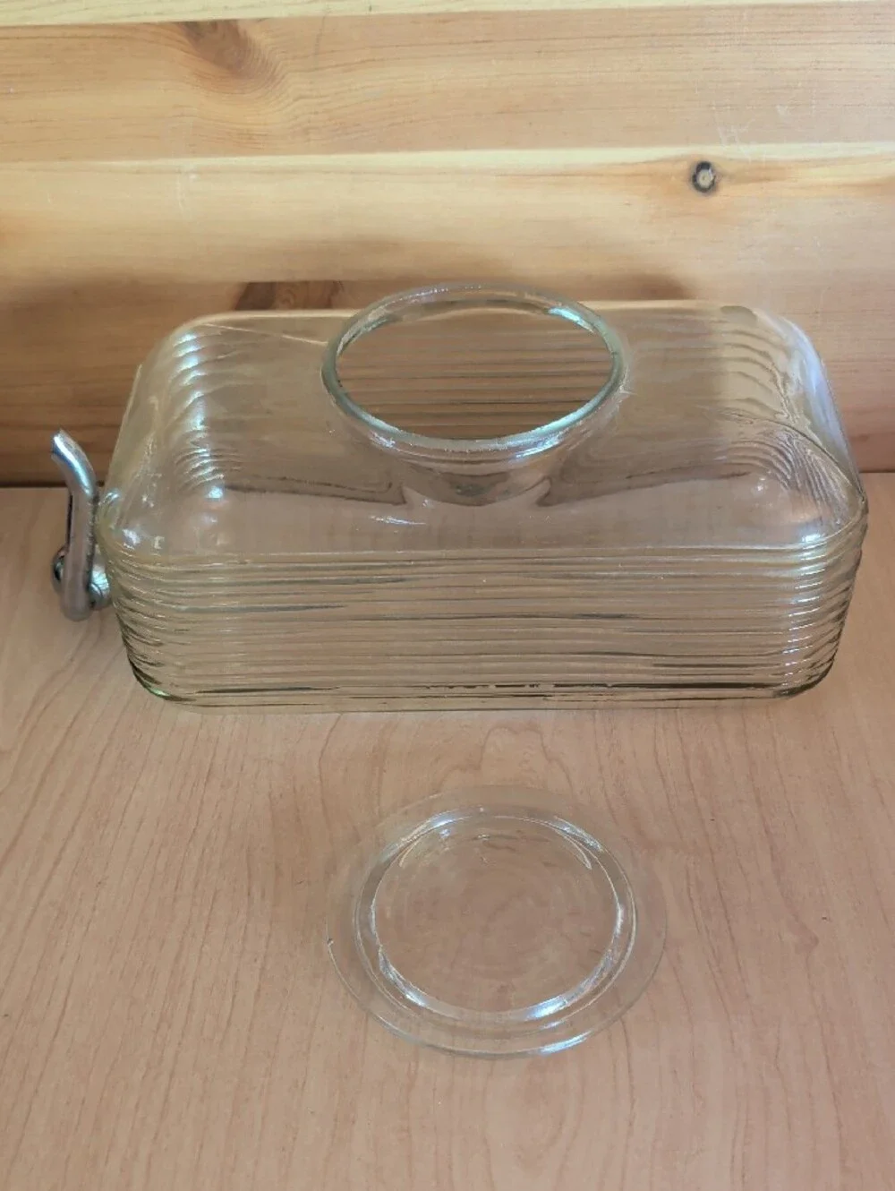 Antique Ribbed Clear Glass and Chrome Water Dispenser with Lid -